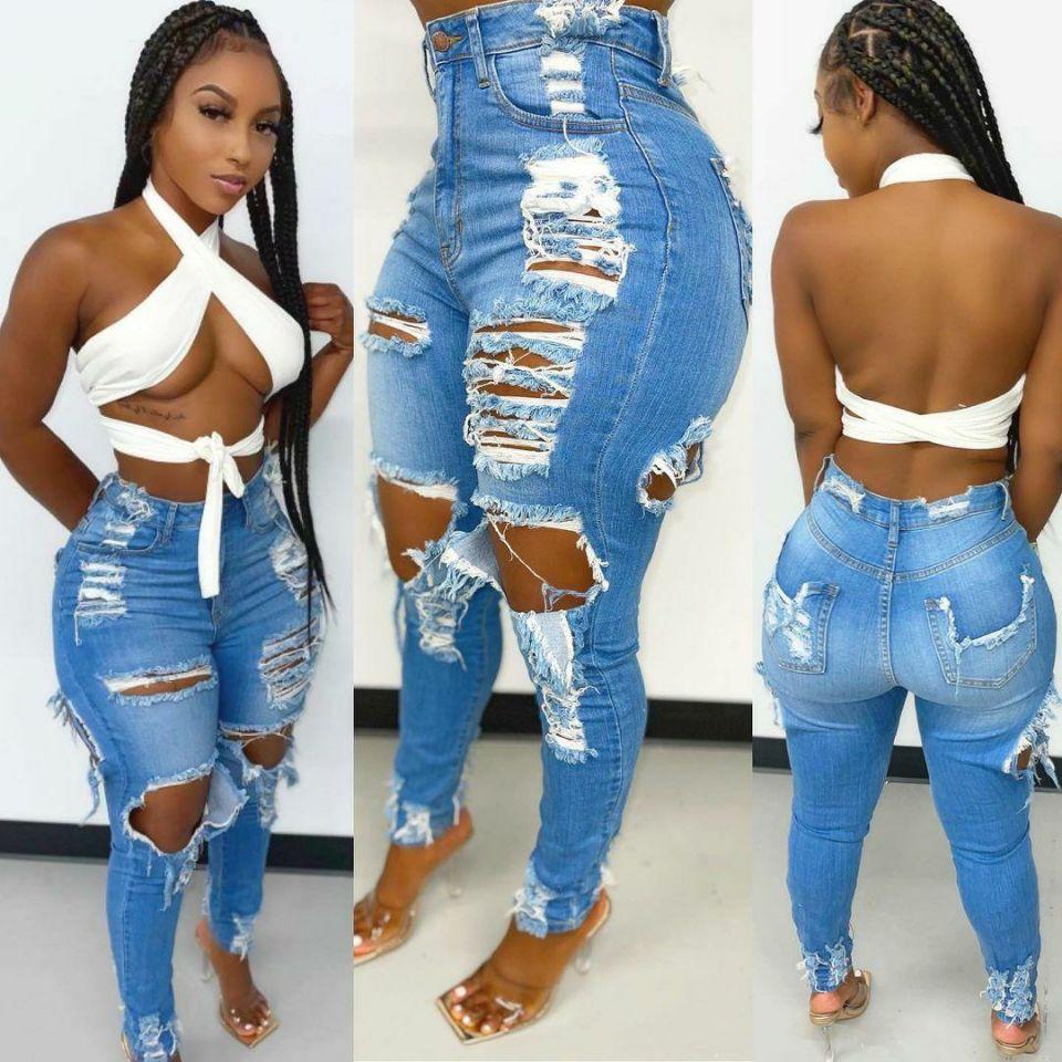 Washed Ripped Personality Street High-Waisted Women's Jeans