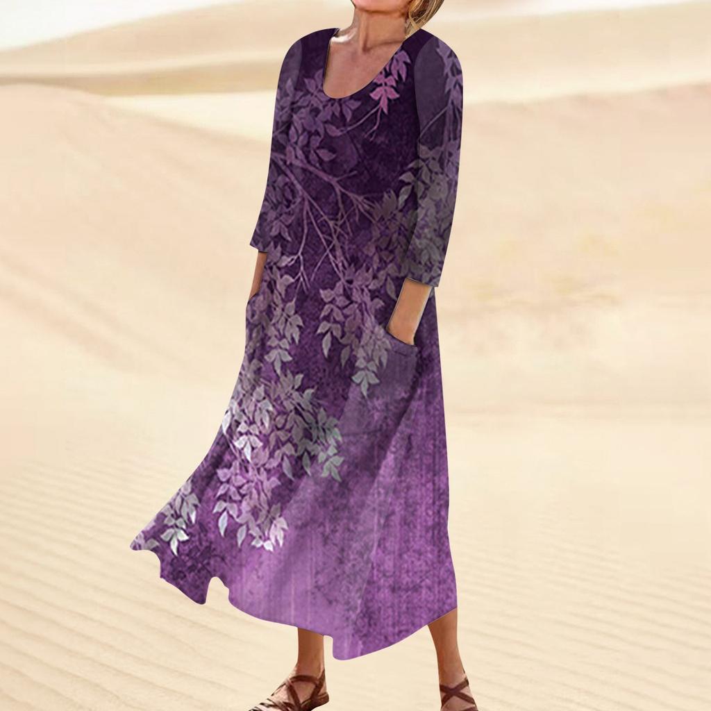 Женское повседневное модное удобное платье с карманами и рукавами 3/4 с принтом