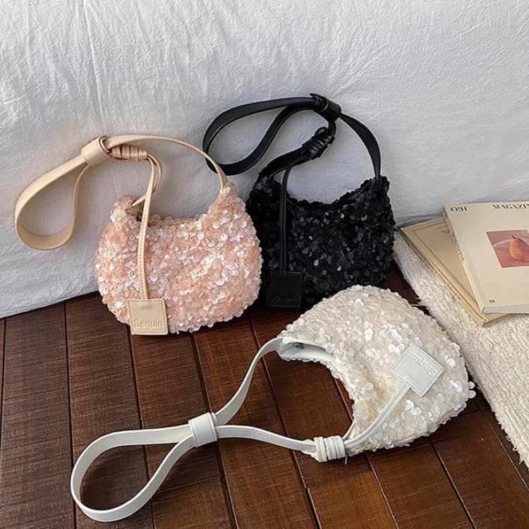 Женская сумка-кроссбоди на плечо с пайетками в форме полумесяца