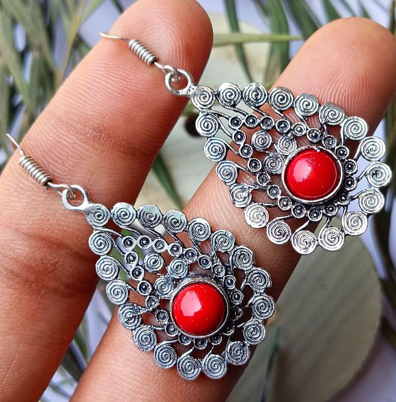 Coral Gemstone 925 Streling Silver Plated Bohemian Earring Jewelry HT-90