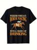 1pc, Weekend Forecast Horse Racing and Drinking Graphic T-Shirt - Barrel Racing Driver Design, Unise