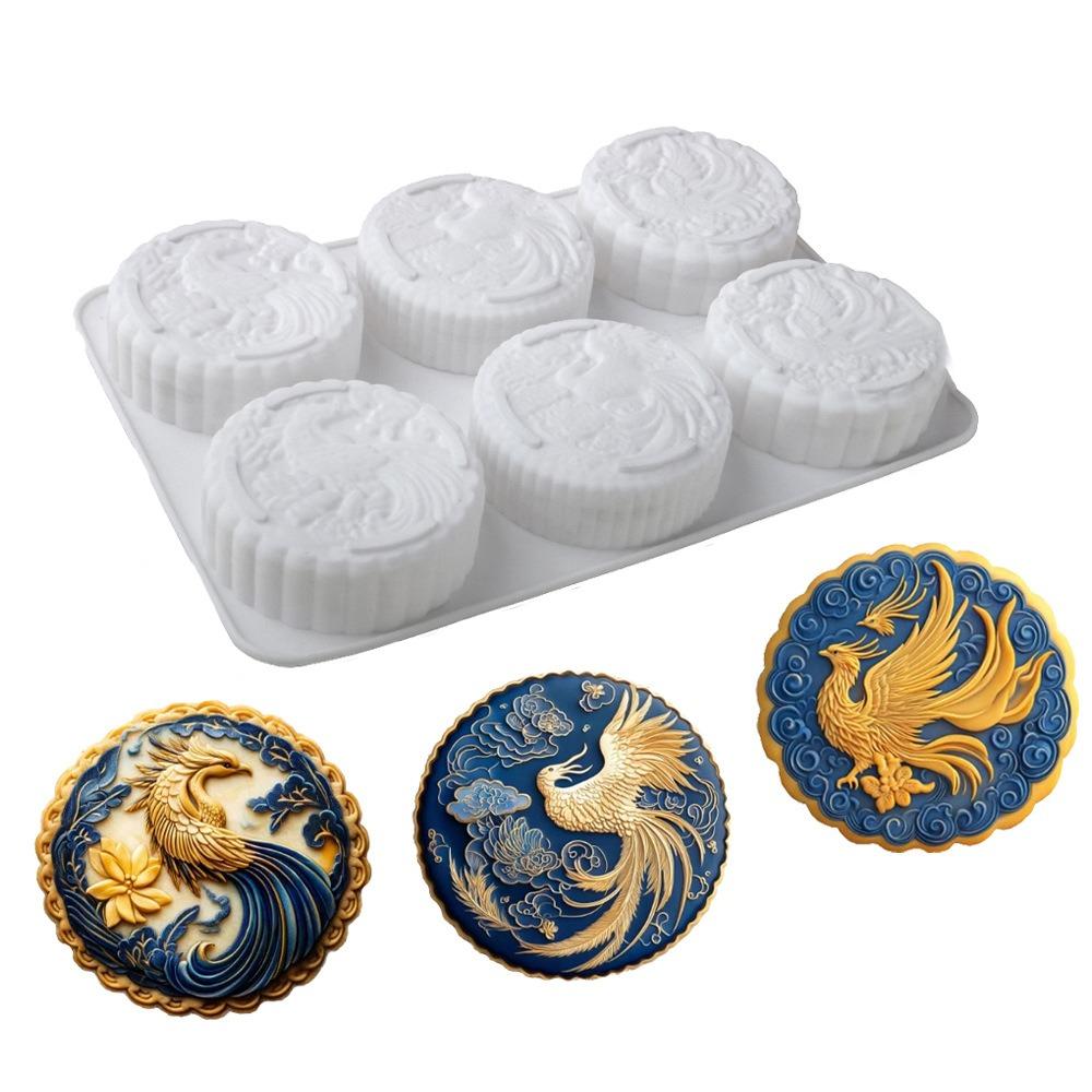 Silicone Auspicious Clouds Mooncake Mold 6 Cavities Mung Bean Cake Mold Soap Mold Kitchen