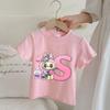 Labubu Kawaii T-shirts for Girls Anime Cartoon Cute Short Sleeved Shirt Children Summer Sweet Top Letter A-Z Printed T-shirt