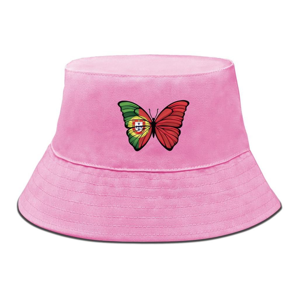 Bucket Hat With Butterfly Flag of Portugal Print , Patriotic Sun Cap Unisex Fashion Solid Color Beach Hat