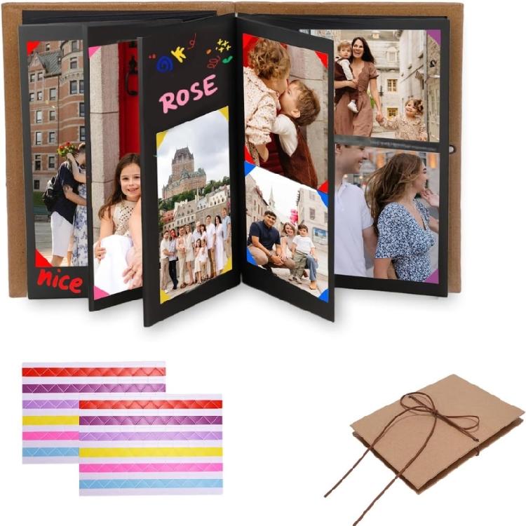 DIY Складной Фотоальбом Маленький Скрапбук Книга Памяти со Стикерами в Подарок на Выпускной, День Рождения или Годовщину Свадьбы