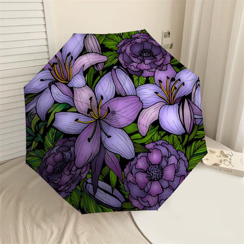 1PC flowers wreathAutomatic Open/Close Umbrella with Windproof, 8-Rib Sturdy Canopy, Durable Ribs, Fashionable Design, Outdoor Accessory, Fun Prin, Ho