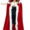 Women Christmas Cloak Fluffy Edge Color Matching Hooded Santa Cosplay New Year Party Performance Costume Festive Poncho