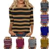 Женская модная повседневная футболка с круглым вырезом, рукавом три четверти, в полоску с принтом