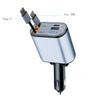 4 In 1 Fast Charging Car Charger 120W With Digital Display USB Type C Retractable Cable and 2 USB Ports Car Charger Adapter