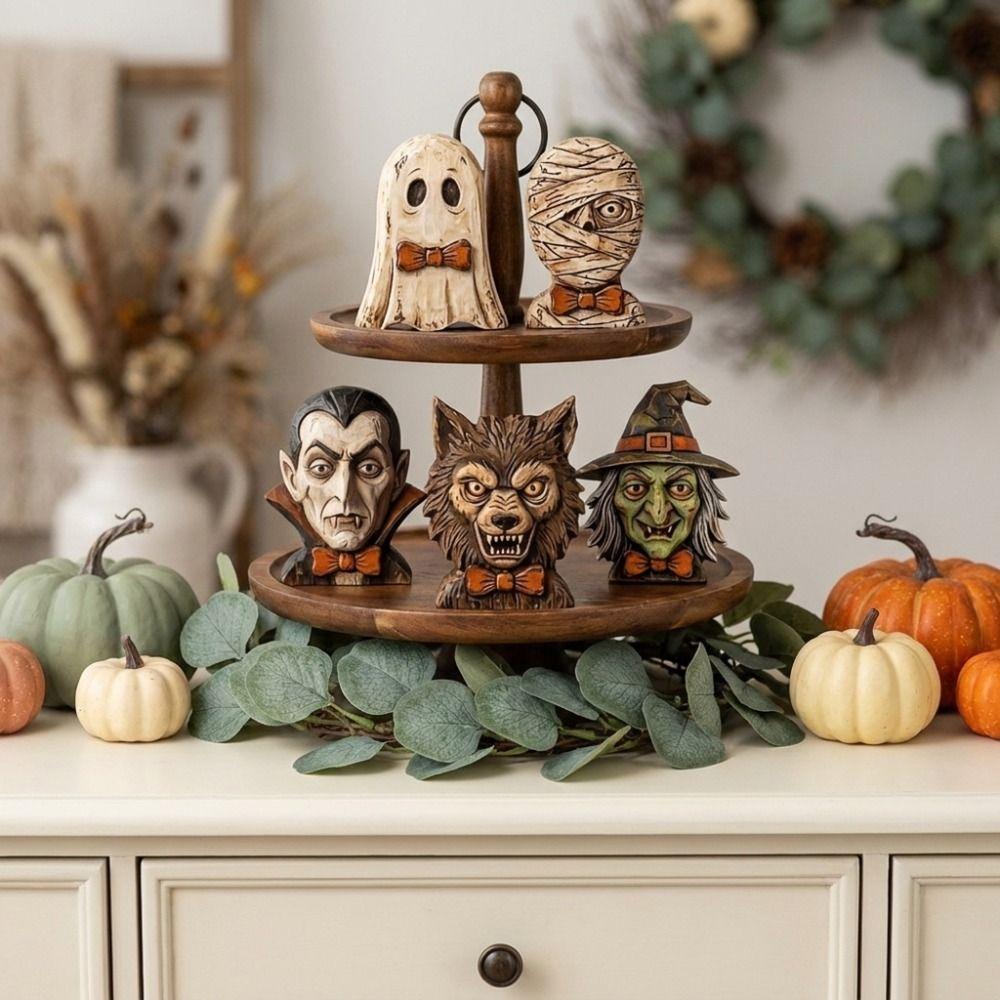 Wooden Ghost Figurine Wolf Witch Statue Decoration Desktop Decorations Halloween