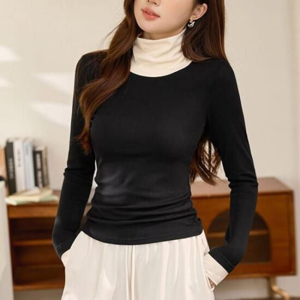 Navava Women Slim FiT Color Block TurTleneck Long Sleeve T shirT nT3003