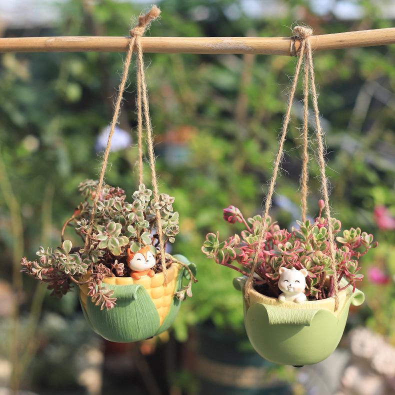 Подвесной горшок с милыми животными, цветочный горшок из смолы, сочный горшок, домашний декор, украшения, садовые принадлежности, подвесная корзина, горшок для растений