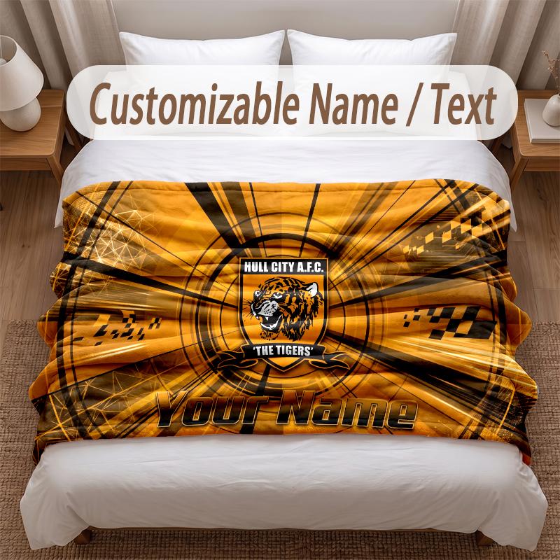 Hull FC Printed Flannel Blanket Custom Name Text Soft Warm Throw For Bedroom Holiday Gift