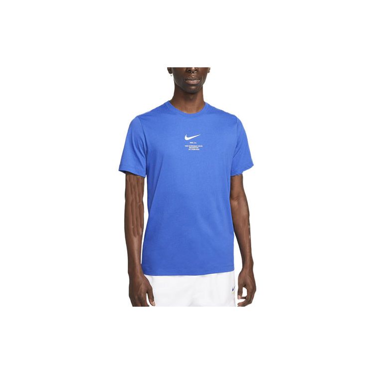 Nike Спортивная повседневная футболка с круглым вырезом и коротким рукавом с логотипом Big Swoosh, мужские топы в стиле ретро дофамина, синие, DZ2882-405