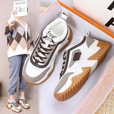 INS Trendy Korean Style Clunky Sneakers Womens Spring New Student Platform Sneakers Womens Contrast Color Lace Up Casual Womens Shoes