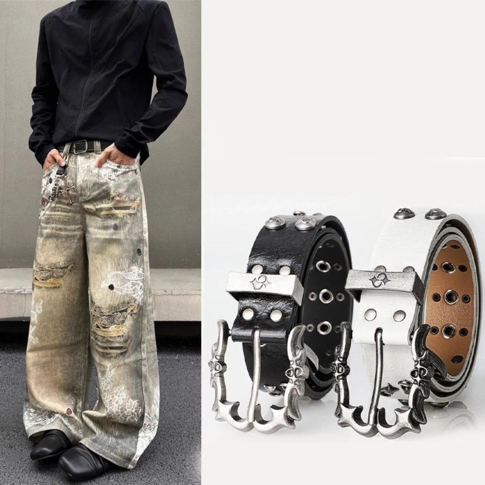 Metal Chic PU Belt Rivert Gradient Imitation Cow Belt New Y2K Jeans Decoration Jeans Decoration