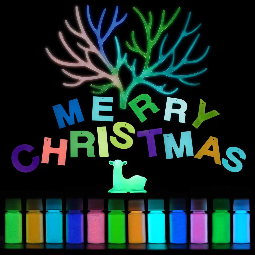 SEISSO Светящийся в темноте порошок, 12 цветов, Порошок мики, Светящийся в темноте порошок, Перламутровые цвета, Светящийся в темноте порошок для эпоксидной смолы, Слайм,