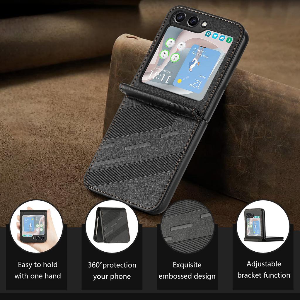 Кожаный флип-чехол для Samsung Galaxy Z Flip 6 Flip6 с отделением для кредитных карт, чехол для телефона, противоударный | Классический дизайн | 8 цветов
