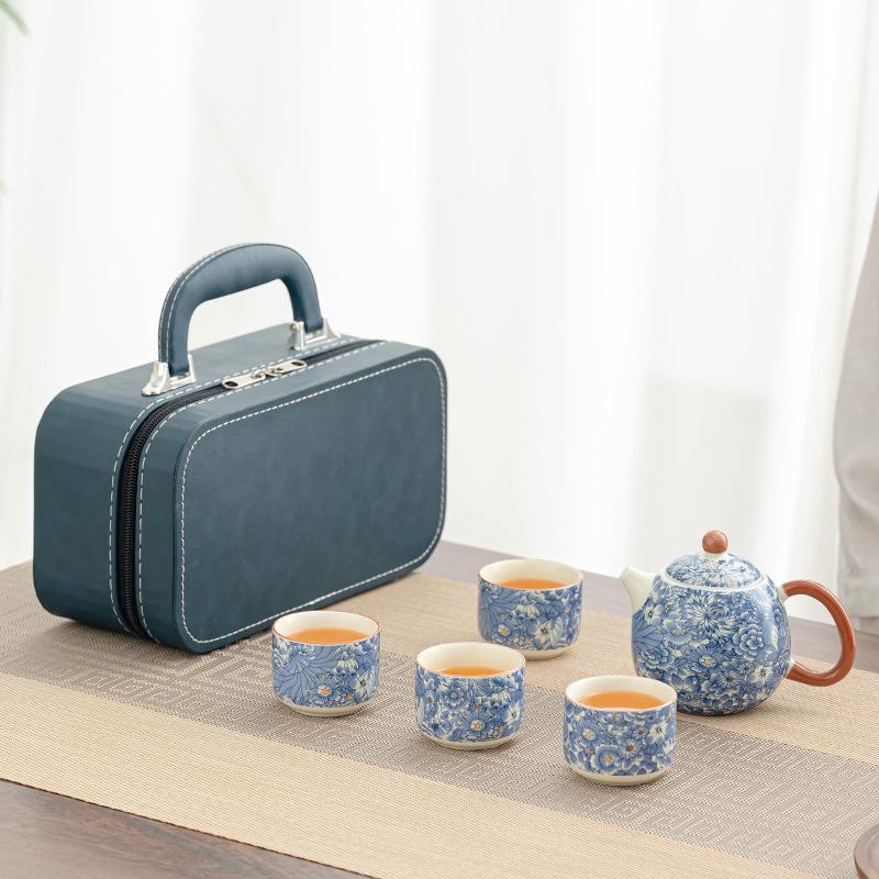 Business trip portable teapot business gifts Flowering Dehua Huang Ru kiln set Kung Fu tea set business
