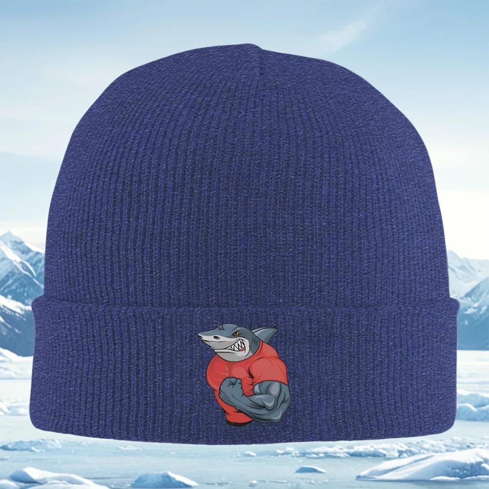 New Shark Strong Muscle Red Shirt Unisex Women Unisex Knitted Hat Beanie Pullover Cap Winter Thermal Warm Christmas Outdoor Cycling
