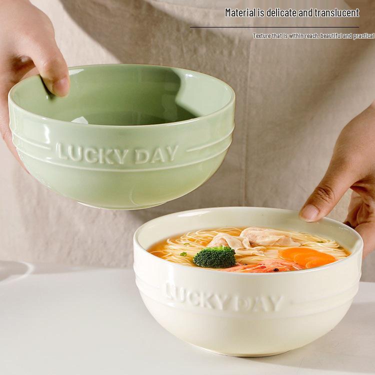 Набор из 2 больших креативных керамических мисок для лапши с рельефом, 6 дюймов - Бытовая миска для лапши быстрого приготовления, Утолщенная для долговечности