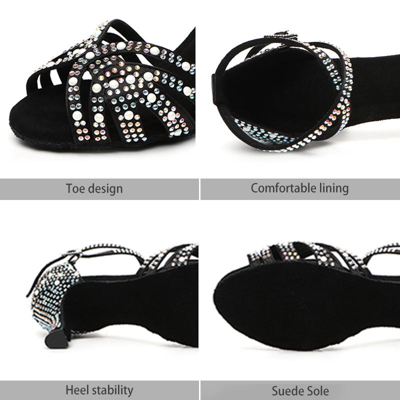 Туфли на высоком каблуке Сексуальные туфли для латиноамериканских танцев Жемчуг Бриллиант Бал Свадьба Нескользящие Танцевальные каблуки Высота 9 см
