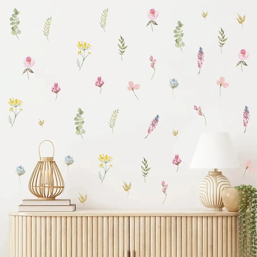 3Pcs Cartoon Leaf Colorful Flowers Wall Stickers For Kids Room Living Room Wall Decals Bedroom Decoration Children Home Decor