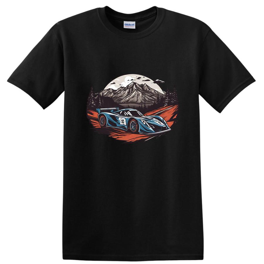 Racing Car T Shirt Vintage Mountain Landscape Graphic Tee Adventure Design