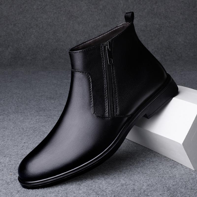 Мода Новое поступление Мужские высокие ботинки Ручной работы Мужские Зимние Осенние Ботинки Челси Теплые Плюшевые Меховые Ботильоны Натуральная Кожа Мужские Боты