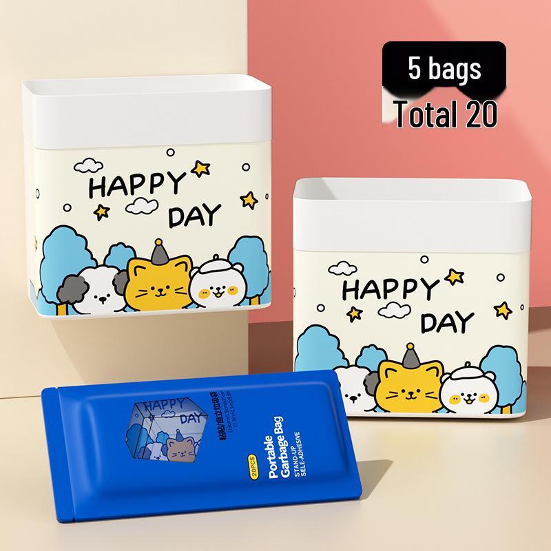 Portable Car Trash Can: Dual-Use Self-Standing, Thickened Design, Pasteable, Suitable for Desktop and Car Use with Built-in Cleaning Bag Holder.