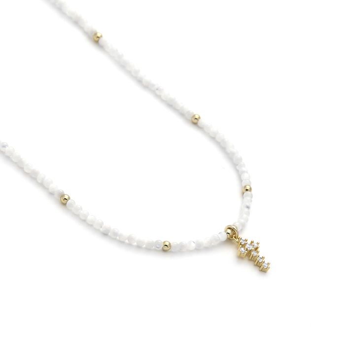 Collier - LUXENTER - Nyali - Nacre blanche - Finition or jaune 18 carats - 42+3 cm