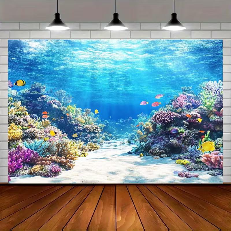2D тропический подводный фон для фотосъемки Коралловый риф Рыбы Океанский фон