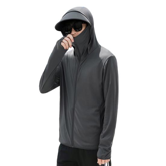 Мужская солнцезащитная куртка с капюшоном и длинным рукавом, застежка-молния, солнцезащитная одежда, однотонная дышащая верхняя одежда для рыбалки