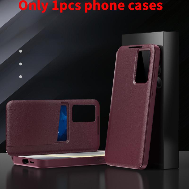 Window View Smart Leather Phone Case With Card Slot For Samsung Galaxy 5g S25