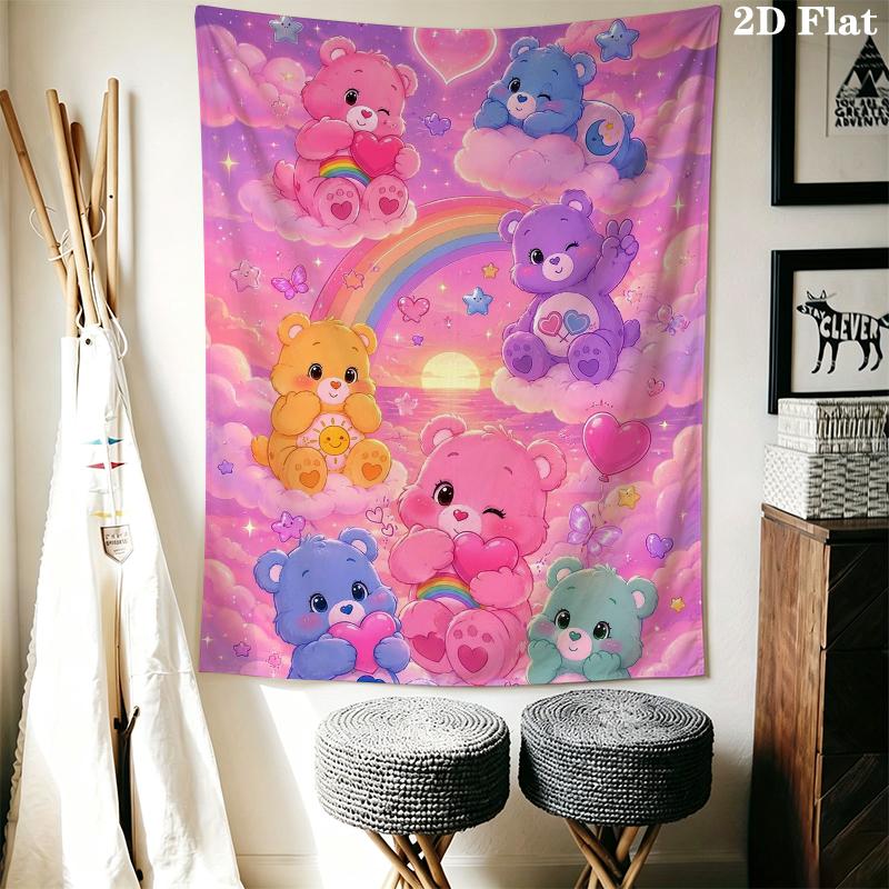 Care Bears Wall Tapestry Aesthetic Wall Hanging Printed Fabric Blanket Decorative Tapestries for Bedroom Living Room Home Decor