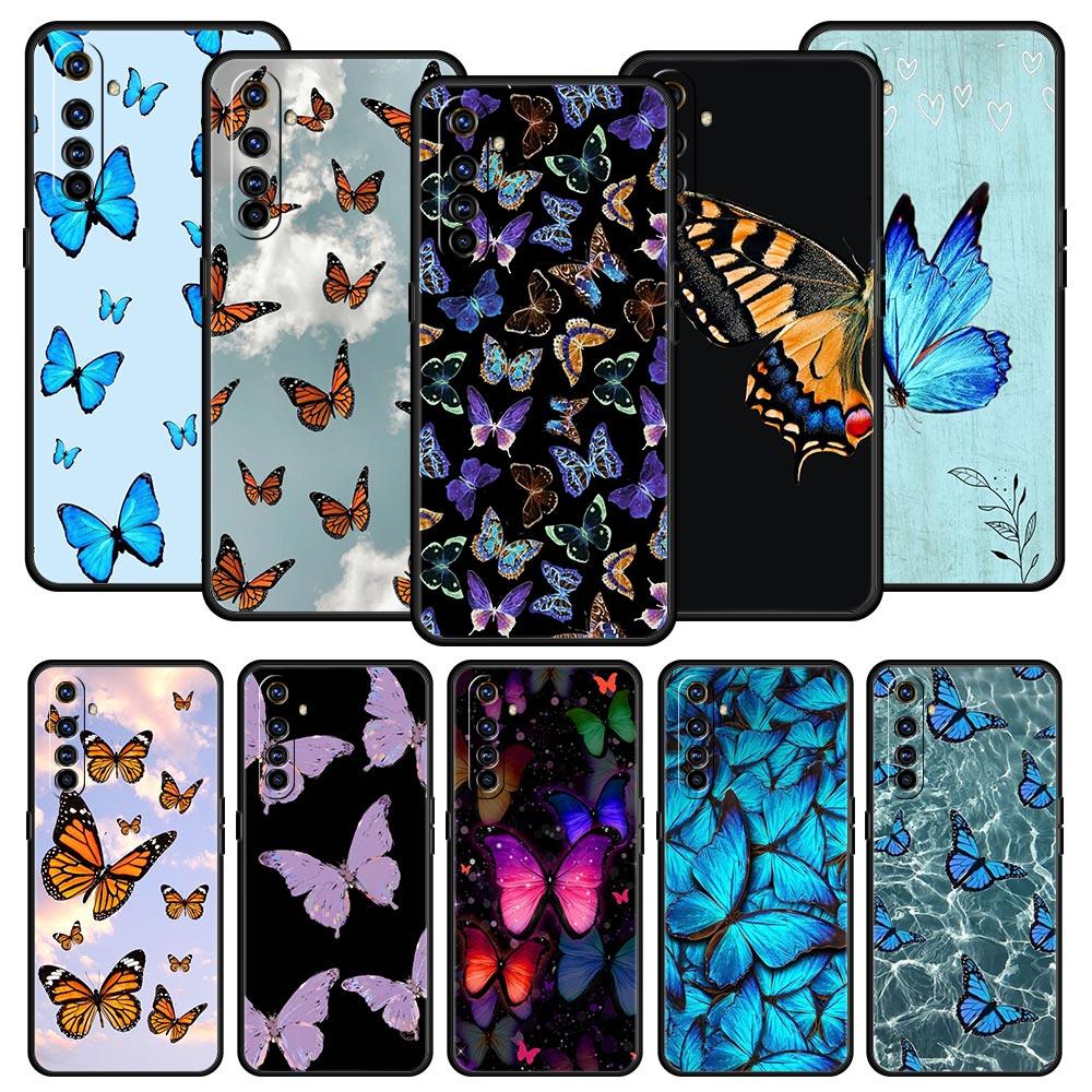 butterfly Phone Case For Realme 10 9 8 5G 7 6 GT2 Pro Plus 9i 8i C21 C11 C25 C35 GT Neo 2 3 3T Soft Silicone Black Cover Coque