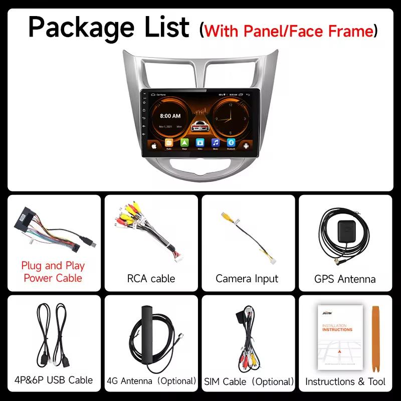 JIUYIN  Car Radio for Hyundai Solaris Verna Accent 1 2010 - 2016 Android 13 Carplay Multimedia Player 2 Din GPS 4G DVD Head Unit