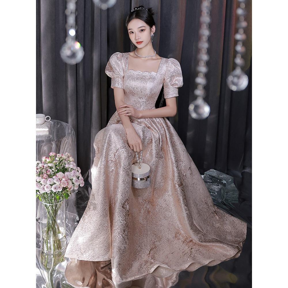 Evening dress women's champagne color 1011 new high-end sense light luxury niche banquet temperament adult ceremony graduation host skirt