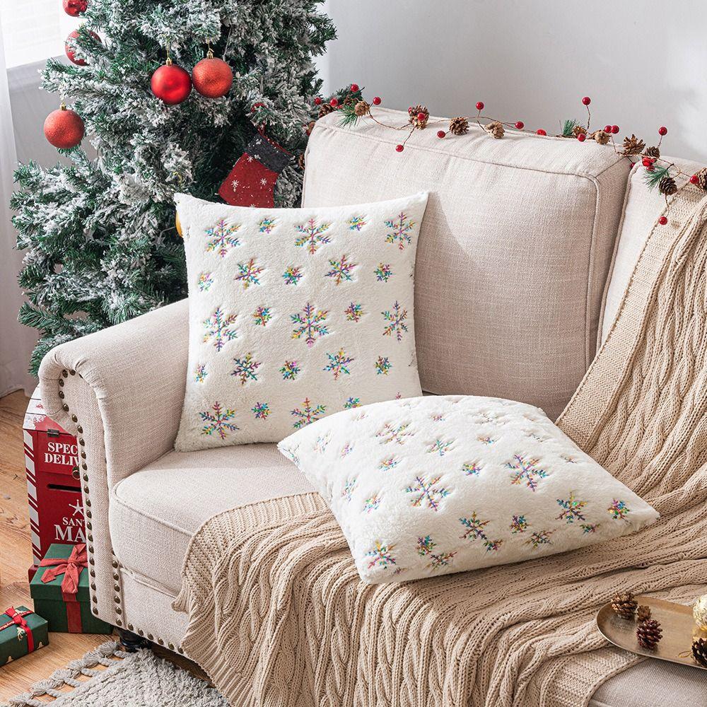 Snowflake Christmas Plush Pillowcase Square Cushion Cover Soft Throw Pillowcover Sofa/Bed