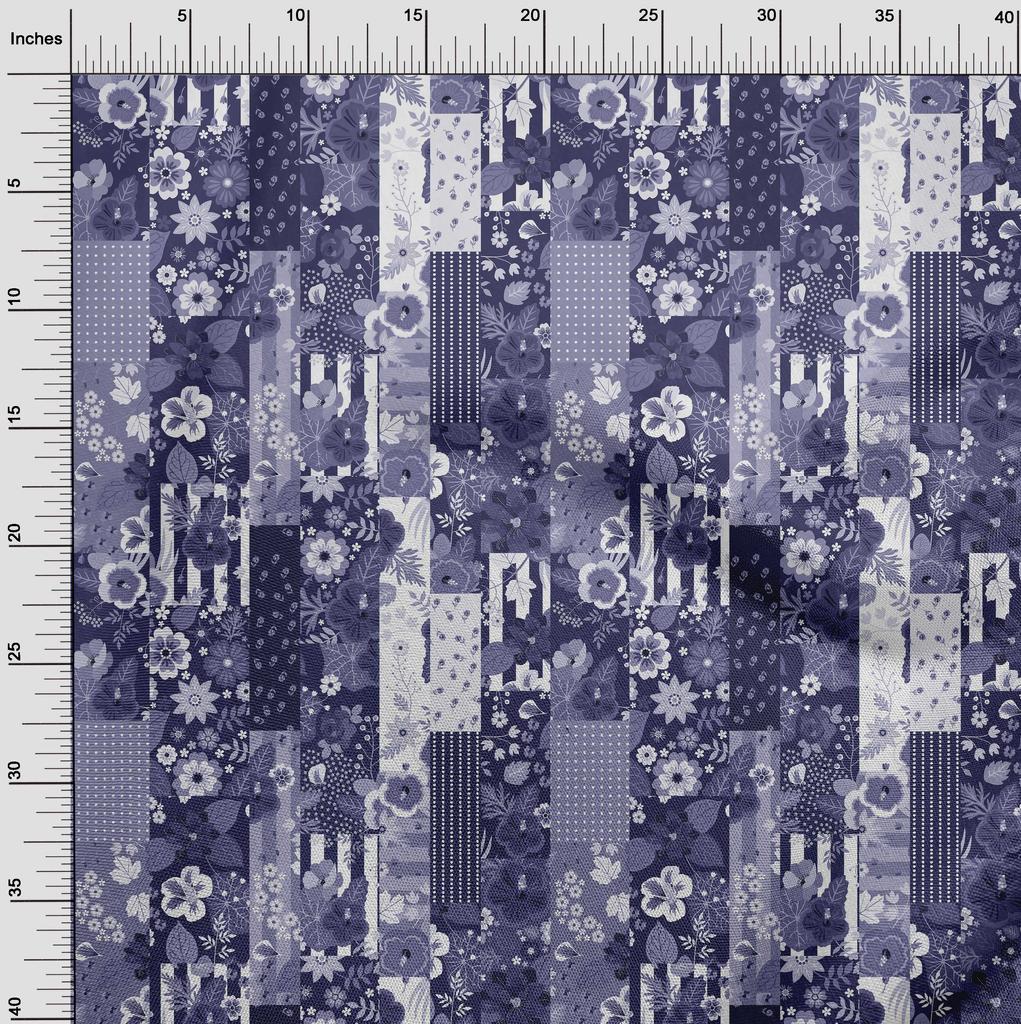 oneOone Cotton Flex Dark Blue Fabric Asian Mix Floral Sewing Fabric By The Yard Printed Diy Clothing Sewing Supplies 40 Inch