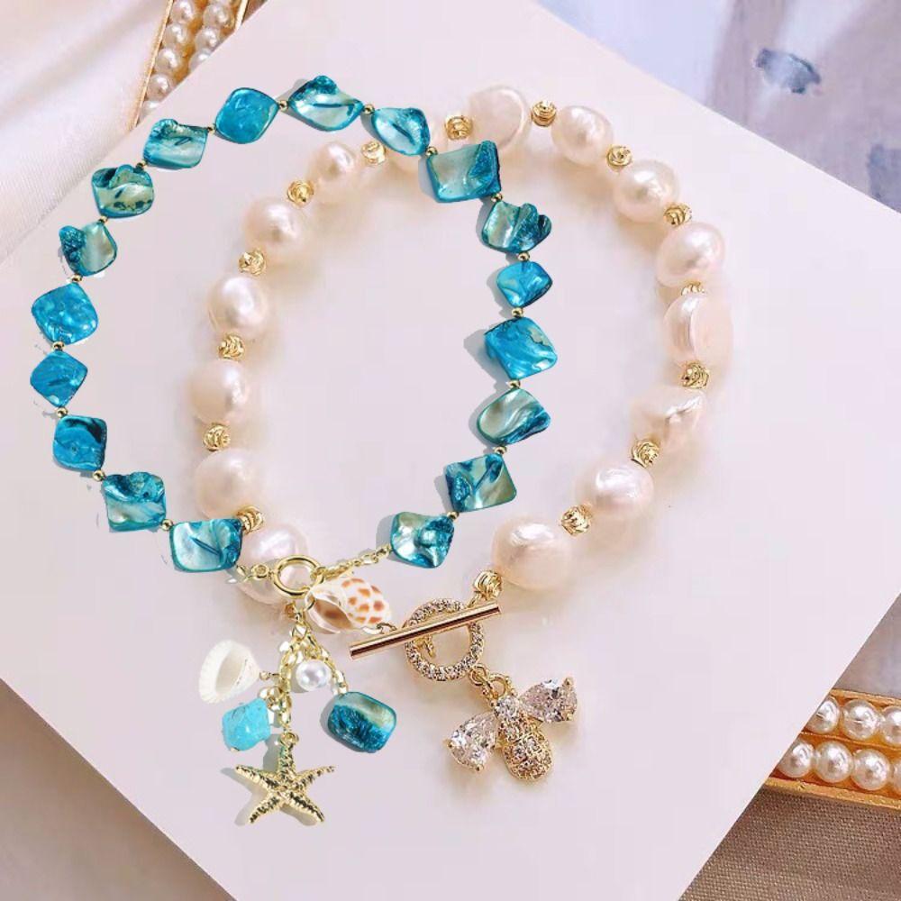 Handmade Sea Star Pendant Necklace Imitation Pearl Bohemian Shell Beads Necklace  Couple Gift