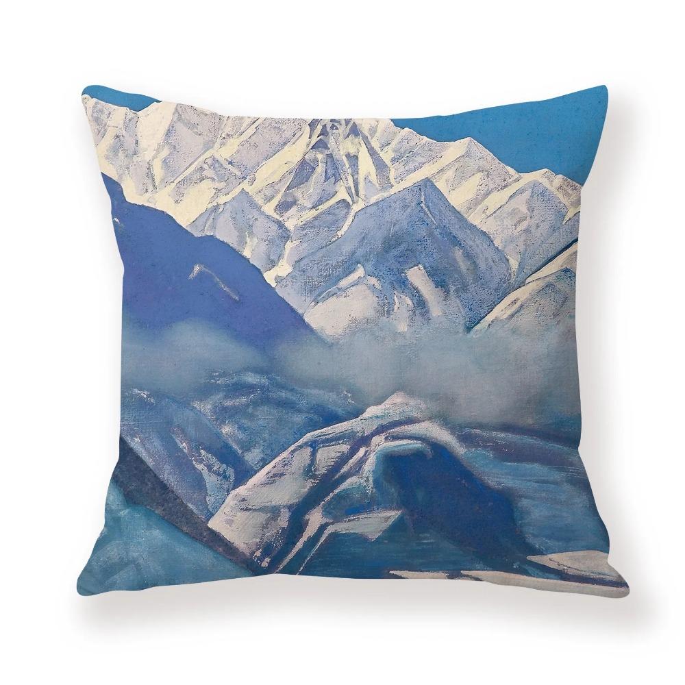Juste de coussin de voiture de canape de Bureau, taie d'oreiller de luxe, украшение дома, мотив ciel coloré de montagne de neige