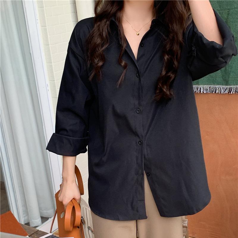 Women Single Blouses Minimalist Breasted Shirts Spring Autumn Oversized Tops Solid One Size
