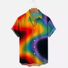 Летняя рубашка с коротким рукавом, новая модная мужская рубашка, повседневный кардиган с 3D-цифровым принтом радуги