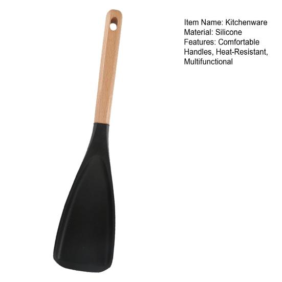 Многофункциональные силиконовые ложки для приготовления пищи с деревянными ручками, жаропрочная кухонная ложка для смешивания