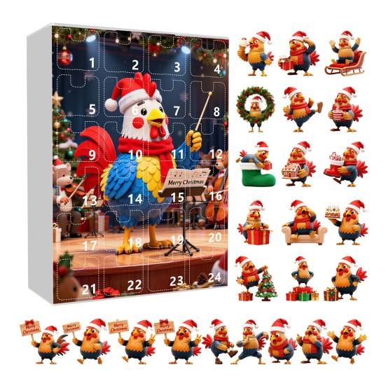 Рождественский цыпленок 2025 Адвент-календарь Коробка для отсчета 24 дней со счастливыми куриными украшениями Праздничные украшения для елки для детей