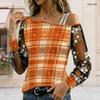 Women Plus Size Asymmetric Cold Shoulder Double Strap Long Sleeve Printed Sheer Floral T Shirt