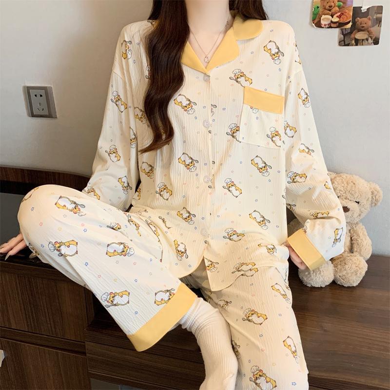 Light luxury pure desire leopard print pajamas women's spring and autumn new high-quality wrinkled cloth loungewear long-sleeved set real shot