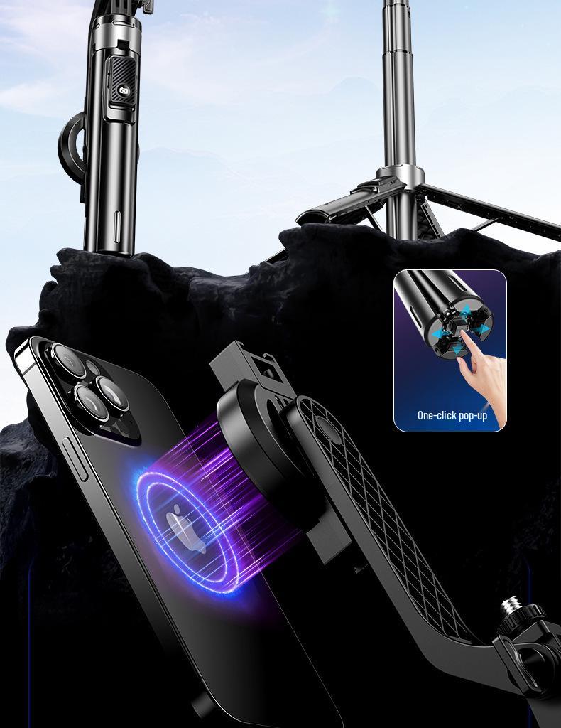 P135 Магнитный Bluetooth Селфи-палка с Антивибрацией и Выдвижным Четырехугольным Килевым Штативом для Мобильных Телефонов и Прямых Трансляций