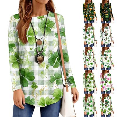 Женская свободная футболка с круглым вырезом, рукавами реглан, принтом и длинными рукавами, пуловер